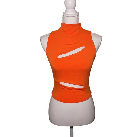 Naked Wardrobe Orange Cutout Sleeveless Crop Top Size L - Picture 1 of 9